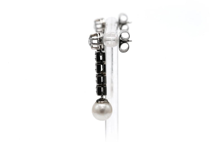 Boucles d'oreilles Art Déco - Boucles d’oreilles en or blanc 18 carats, perles et diamants taille rose 58 Facettes B808
