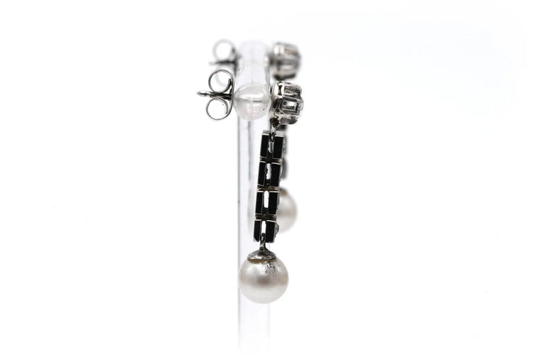 Boucles d'oreilles Art Déco - Boucles d’oreilles en or blanc 18 carats, perles et diamants taille rose 58 Facettes B808