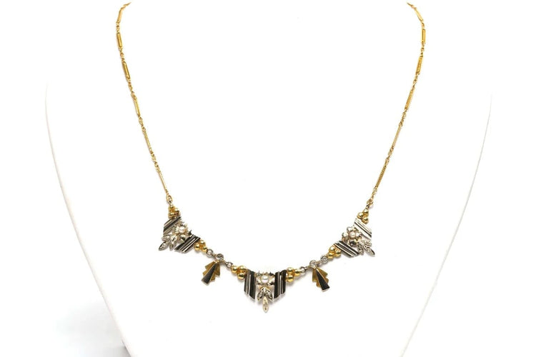 Collier Collier Art déco - Collier en or jaune et blanc 18 carats, perles et diamants 58 Facettes 21288