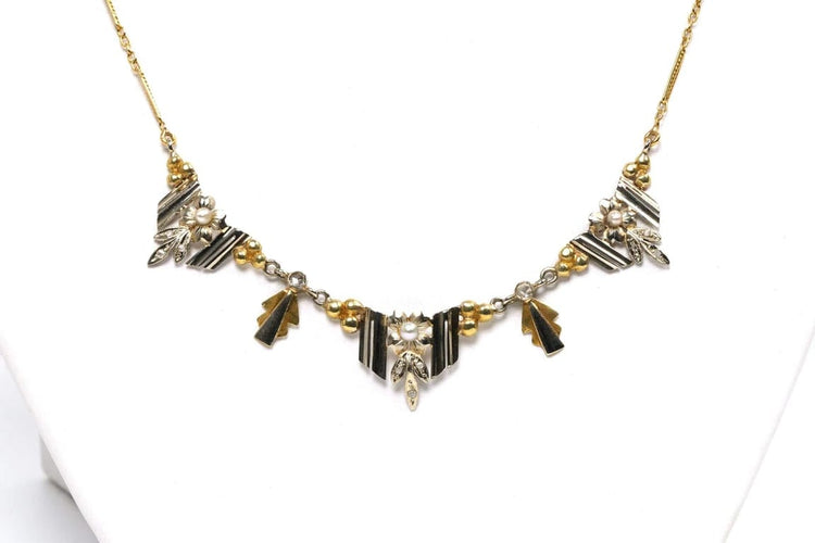 Collier Collier Art déco - Collier en or jaune et blanc 18 carats, perles et diamants 58 Facettes 21288