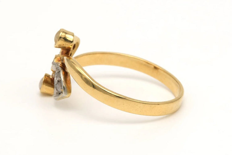 Bague 53 Bague Art nouveau en or jaune 18 carats et argent, diamants taille rose et perles 58 Facettes 22012