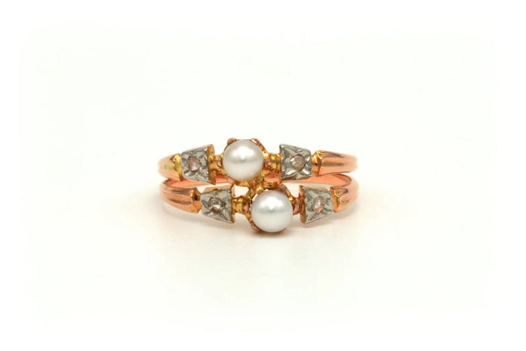 Bague 55 Bague Art nouveau en or jaune et or blanc 18 carats, perles et diamants 58 Facettes 21105