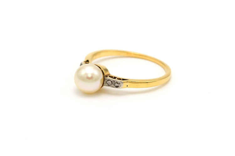 Bague 54 Bague Art déco en or jaune 18 carats, perle et diamants 58 Facettes 22905
