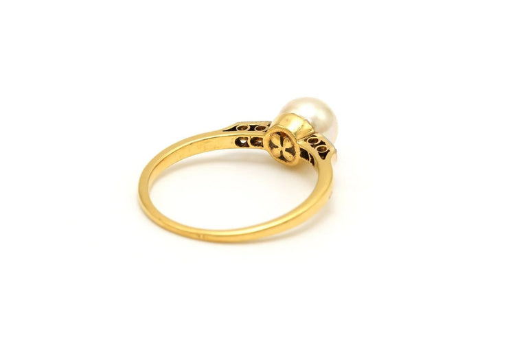 Bague 54 Bague Art déco en or jaune 18 carats, perle et diamants 58 Facettes 22905