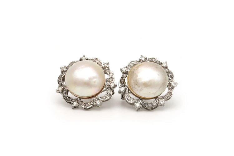 Boucles d'oreilles Art Déco - Boucles d’oreilles en or blanc 18 carats, perles et diamants 58 Facettes 20339