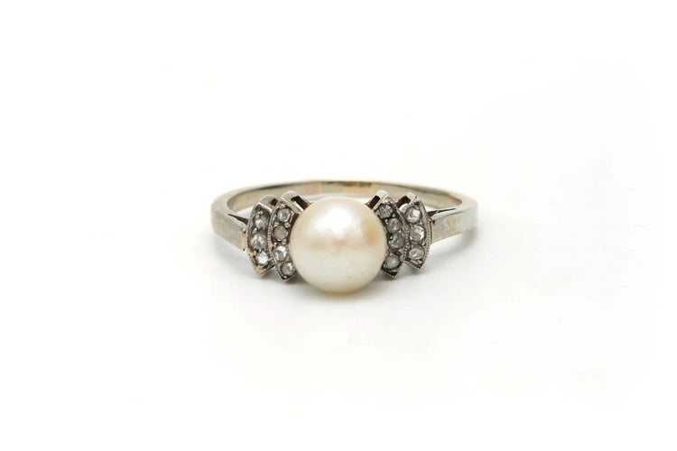 Bague 55 Bague Art déco en or blanc 18 carats avec perle et diamants 58 Facettes 22271