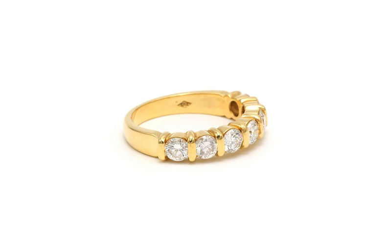 Bague 53 Alliance demi-américaine contemporaine en or jaune et diamants 58 Facettes 22349