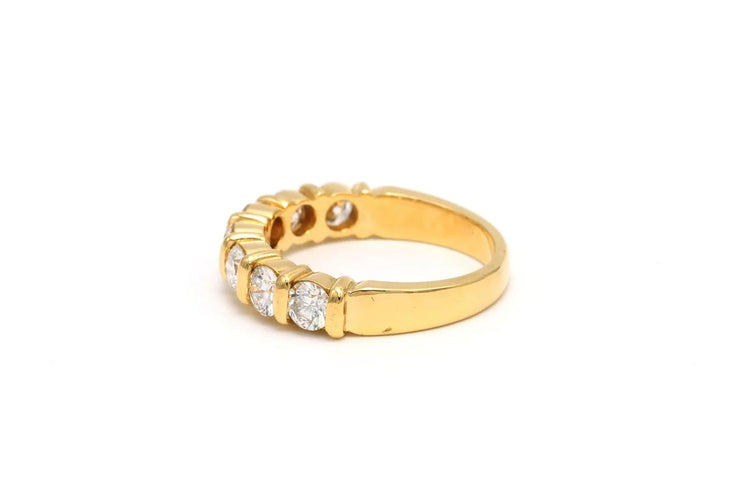 Bague 53 Alliance demi-américaine contemporaine en or jaune et diamants 58 Facettes 22349