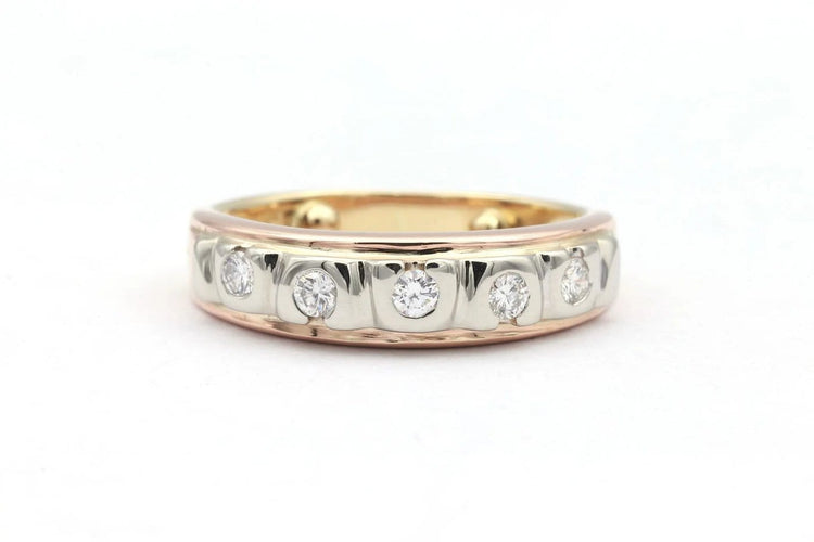 Bague 47 Alliance demi-américaine en or tricolore 18 carats et diamants (0,20 ct) 58 Facettes 19455
