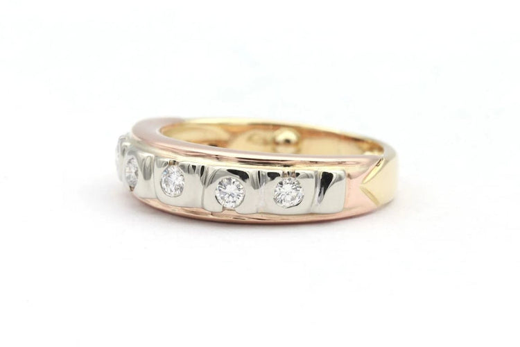 Bague 47 Alliance demi-américaine - Bague en or jaune, blanc et rose 18 carats et diamants 58 Facettes 19455