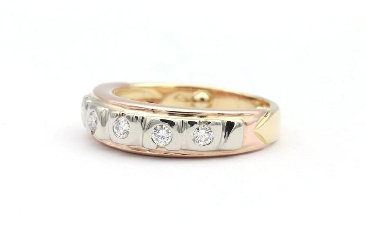 Bague 47 Alliance demi-américaine en or tricolore 18 carats et diamants (0,20 ct) 58 Facettes 19455