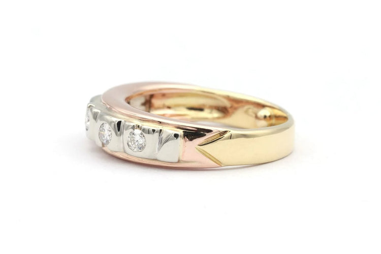 Bague 47 Alliance demi-américaine - Bague en or jaune, blanc et rose 18 carats et diamants 58 Facettes 19455