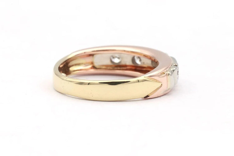 Bague 47 Alliance demi-américaine en or tricolore 18 carats et diamants (0,20 ct) 58 Facettes 19455