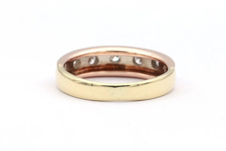 Bague 47 Alliance demi-américaine - Bague en or jaune, blanc et rose 18 carats et diamants 58 Facettes 19455