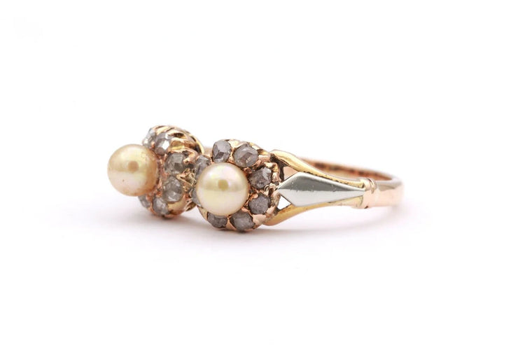 Bague 51 Bague Art déco sertie de perles fines et diamants en or jaune et blanc 58 Facettes 18911