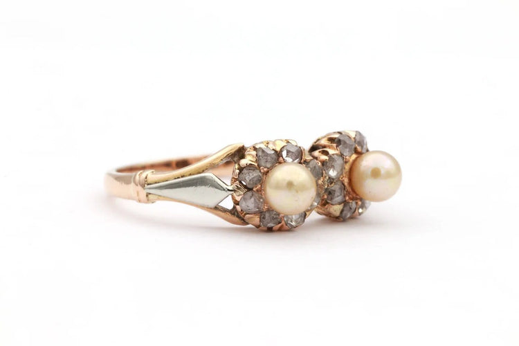 Bague 51 Bague Art déco sertie de perles fines et diamants en or jaune et blanc 58 Facettes 18911
