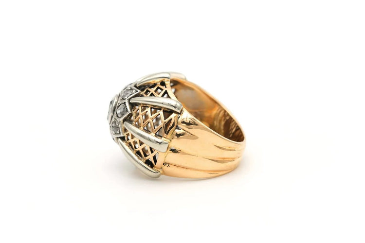 Bague 52 Bague Art déco sertie de diamants taille rose en or jaune et blanc 18 carats 58 Facettes 17664