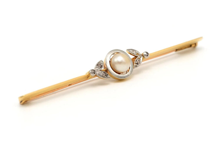 Broche Broche Art Déco en or jaune 18 carats, perles et diamants taille rose 58 Facettes B215