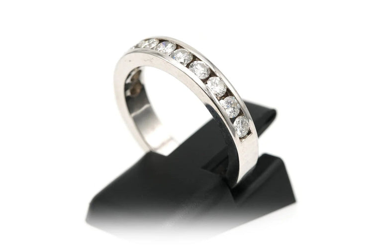 Bague 53 Alliance demi-américaine - Bague en or blanc 18 carats et diamants 58 Facettes 22703