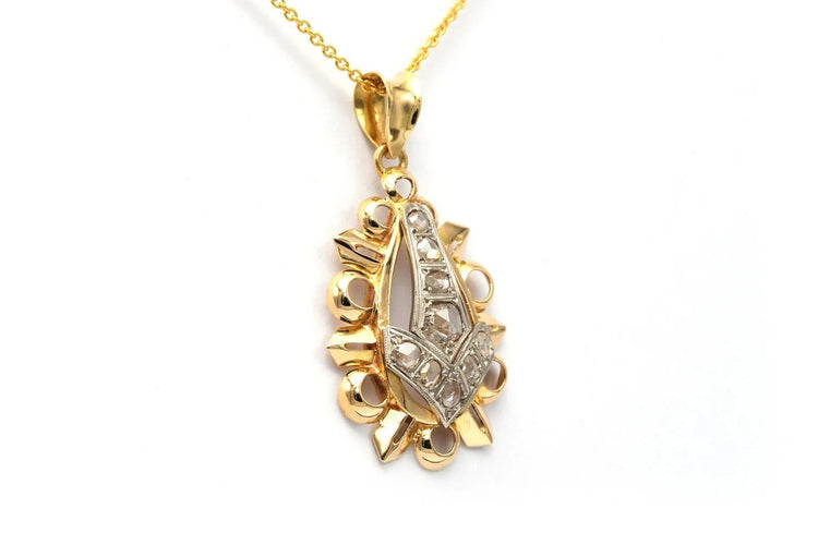 Pendentif Pendentif Art déco en or jaune et or blanc 18 carats, diamants taille rose 58 Facettes 22686