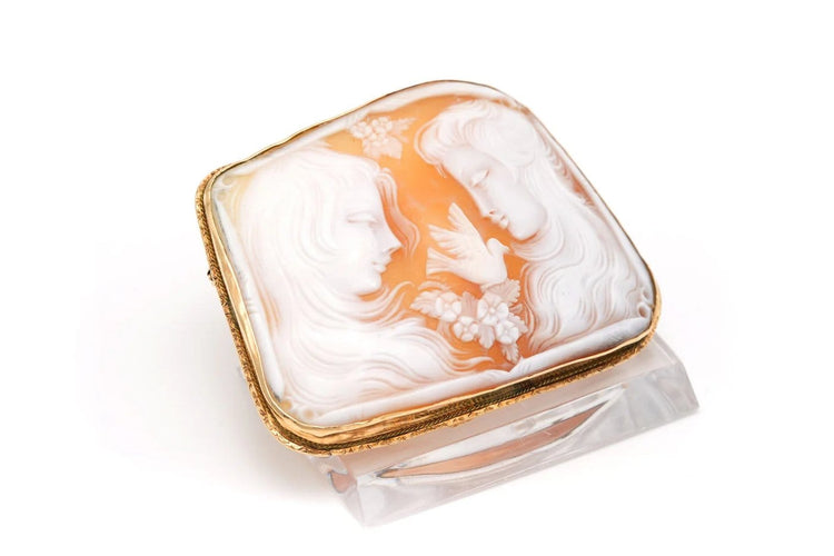 Broche Broche Art nouveau en or jaune 14 carats sertie d’un camée coquillage 58 Facettes 22921