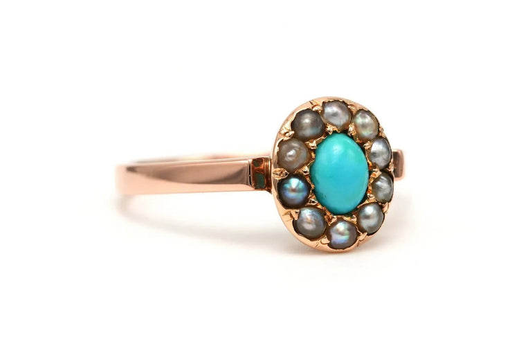 Bague 52 Napoléon III - Bague en or jaune, turquoise et perles 58 Facettes 23013