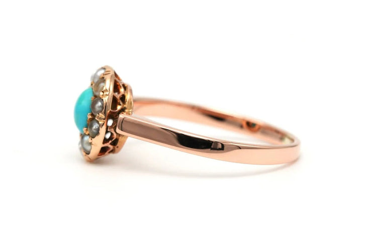 Bague 52 Napoléon III - Bague en or jaune, turquoise et perles 58 Facettes 23013