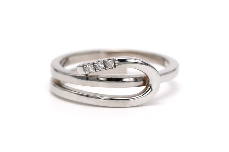 Bague 54 Bague contemporaine en or blanc 18 carats sertie de diamants 58 Facettes B755