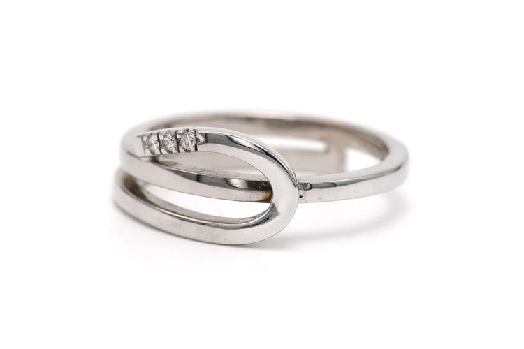 Bague 54 Bague contemporaine en or blanc 18 carats sertie de diamants 58 Facettes B755
