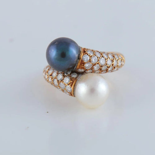 Bague 54 Van Cleef & Arpels Toi & Moi - Bague en or jaune avec perles et diamants 58 Facettes