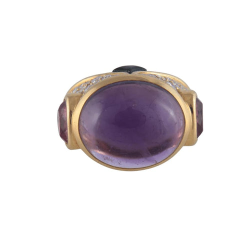 Bague 52 Marina B. - Bague dôme en or jaune avec améthyste, tourmalines roses et diamants 58 Facettes