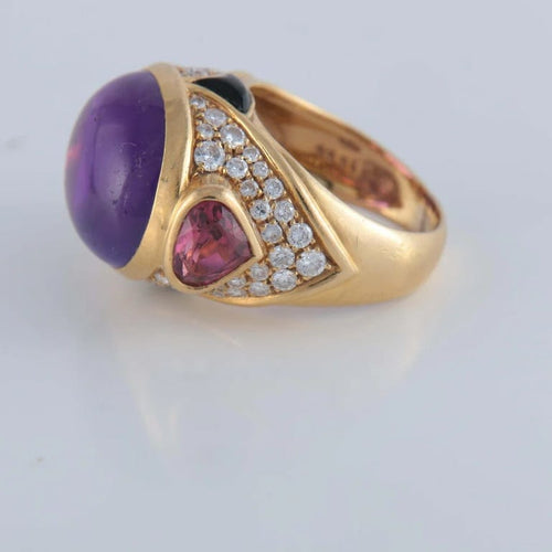 Bague 52 Marina B. - Bague dôme en or jaune avec améthyste, tourmalines roses et diamants 58 Facettes