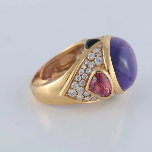 Bague 52 Marina B. - Bague dôme en or jaune avec améthyste, tourmalines roses et diamants 58 Facettes