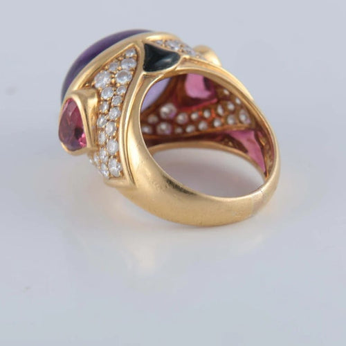 Bague 52 Marina B. - Bague dôme en or jaune avec améthyste, tourmalines roses et diamants 58 Facettes