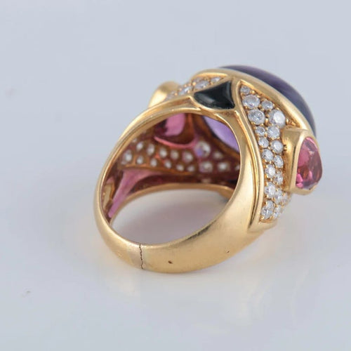 Bague 52 Marina B. - Bague dôme en or jaune avec améthyste, tourmalines roses et diamants 58 Facettes