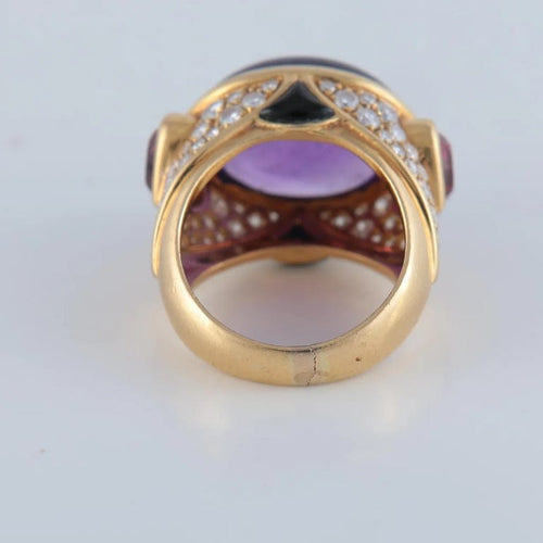 Bague 52 Marina B. - Bague dôme en or jaune avec améthyste, tourmalines roses et diamants 58 Facettes