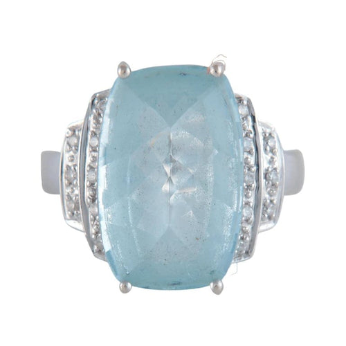 Bague 54 Bague en or blanc 18K avec aigue-marine et diamants 58 Facettes