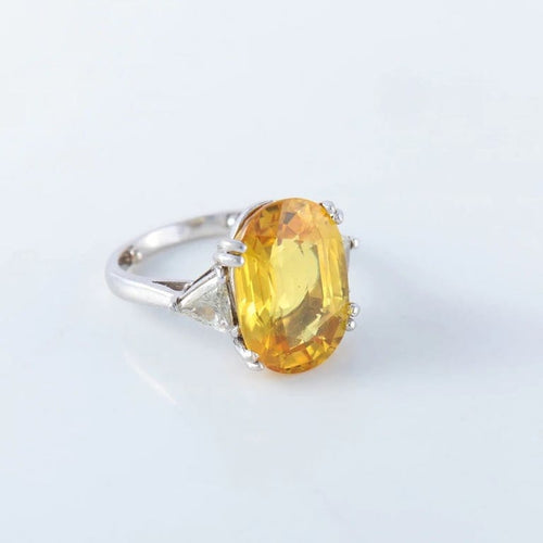 Bague 50 Bague saphir jaune et diamants en or jaune 18 ct 58 Facettes