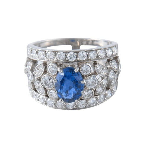 Bague 54.5 Bague bandeau en platine avec saphir et diamants 58 Facettes