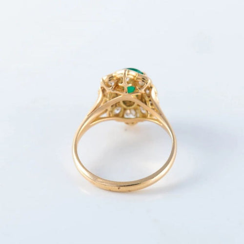 Bague 53 Bague en or jaune 18 ct avec émeraude et diamants 58 Facettes