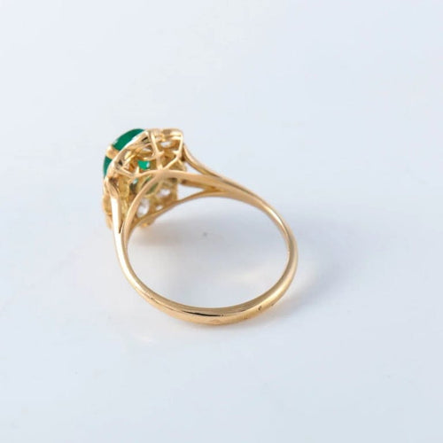 Bague 53 Bague en or jaune 18 ct avec émeraude et diamants 58 Facettes