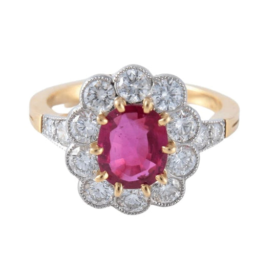 Bague 55 Bague en or jaune 18 ct et platine avec rubis et diamants 58 Facettes