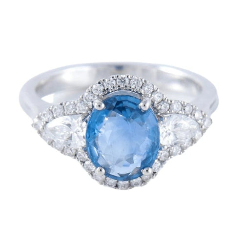 Bague 53 Bague en or blanc 18 ct avec saphir et diamants 58 Facettes