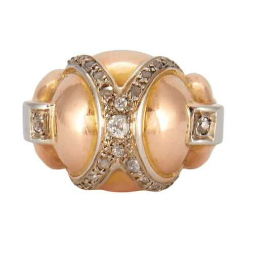 Bague 53.5 Bague « Casque » en or jaune 18K et diamants 58 Facettes