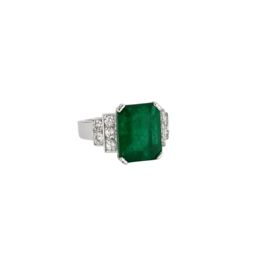 Bague 53 Bague en or blanc 18K avec émeraude et diamants 58 Facettes