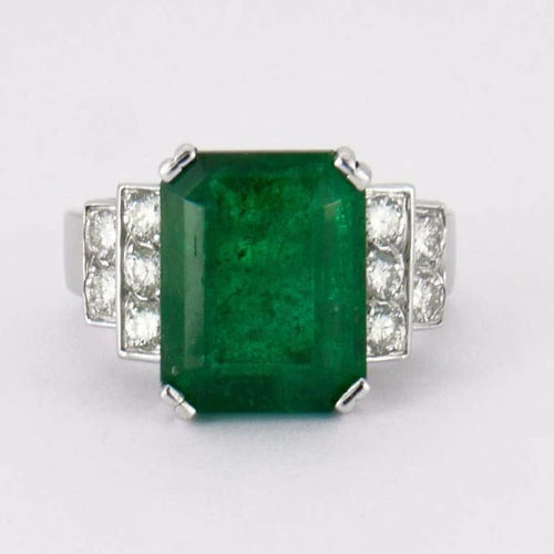 Bague 53 Bague en or blanc 18K avec émeraude et diamants 58 Facettes