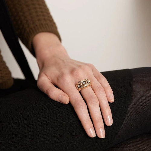 Bague 56 Bague années 50 en or jaune 18K avec diamants 58 Facettes