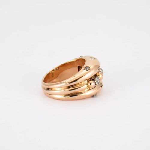 Bague 56 Bague années 50 en or jaune 18K avec diamants 58 Facettes