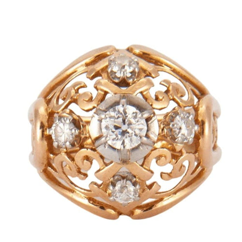 Bague 51 Bague dôme en or jaune 18K avec diamants 58 Facettes