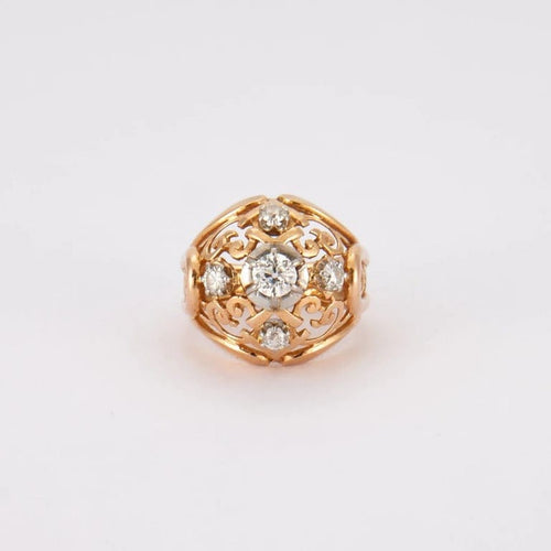Bague 51 Bague dôme en or jaune 18K avec diamants 58 Facettes